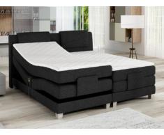 Set letto boxspring testata + reti relax elettriche + materasso + topper CASTEL di PALACIO - 2x90x200 cm - Tessuto antracite