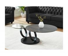 Tavolino con piano girevole in Ceramica effetto marmo e Vetro temperato Nero - JOLINE
