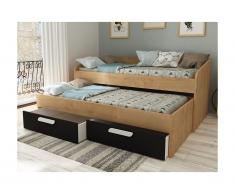 Letto singolo con letto estraibile e con 2 cassetti 90 x 190 cm Quercia e antracite - ANSELME