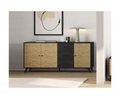 Credenza 3 ante e 3 cassetti Motivi Effetto Giunco e Nero - WACO