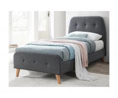 Letto testata letto imbottita 90 x 190 cm Tessuto Grigio + materasso ROMEO