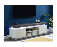Mobile TV - 2 ante - Con LED - MDF laccato - Bianco e calcestruzzo - HALO
