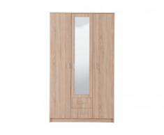 Armadio OLESSIA - 3 ante e 2 cassetti - Con specchio - L.120 cm - Quercia