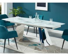 Tavolo da pranzo allungabile da 6 a 8 coperti Vetro temperato e acciaio Bianco - DARCI
