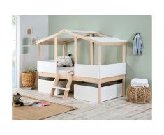 Letto a capanna con cassetti 90 x 190 cm Abete Naturale e Bianco - VASCO