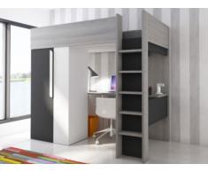 Letto a soppalco con armadio e scrivania 90 x 200 cm Antracite e Bianco - NICOLAS
