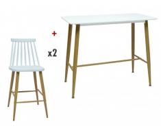 Pacchetto sala da pranzo: Set tavolo alto + 2 sgabelli DAGMAR - Bianco