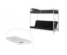 Letto a soppalco 90 x 190 cm Con divano letto Metallo Bianco + Futon + Materasso - MODULO IV