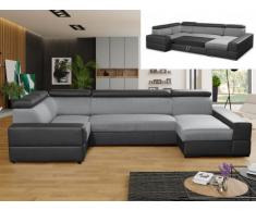 Divano letto angolare panoramico in tessuto e similpelle VALMY - Grigio chiaro/Nero - Angolo a destra