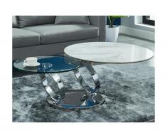 Tavolino con piano girevole Ceramica e vetro temperato Effetto marmo Bianco - JOLINE