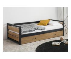 Letto a scomparsa industriale 2 x 90 x 190 cm MDF, Abete e metallo Colore: Noce e antracite - BOSTON