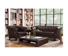 Divano a 3+1 posti Chesterfield AQUITAINE in microfibra effetto cuoio invecchiato - Marrone