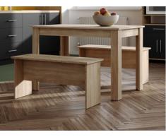 Set tavolo + 2 panchette BASTIEN - Colore quercia