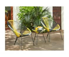 Salotto da giardino in resina intrecciata Giallo, grigio e nero: 2 sedie e un tavolo - ALIOS II
