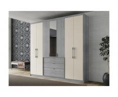 Armadio con specchio 7 ante e 3 cassetti Grigio e Bianco - SELMA
