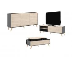 Set "soggiorno scandinavo" KOLYMA: Tavolino + Mobile TV + Credenza Antracite / Rovere