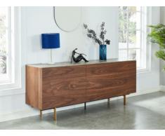 Credenza ALIZE - 2 ante e 3 cassetti - MDF - Noce con piano effetto ceramica grigia