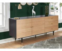 Credenza VARUNA - 2 ante e 3 cassetti - MDF- Colore: Quercia e Nero