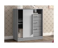 Comò 1 vano, 1 anta, 3 cassetti - Colore Grigio e Bianco - DEVY