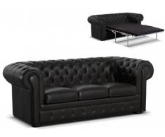 Divano letto Chesterfield 3 posti 100% cuoio LONDRES - Cuoio superiore Nero