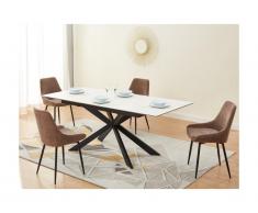 Tavolo da pranzo allungabile da 6 a 8 coperti Ceramica e Vetro temperato Effetto marmo Bianco - ALBINA