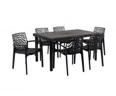 Sala da pranzo per giardino DIADEME - Tavolo + 6 poltrone - Polipropilene - Grigio antracite