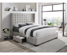 Letto matrimoniale con cassetti e testiera capitonné 160 x 200 cm in Tessuto Beige - LEONCE