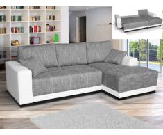 Divano letto angolare in tessuto e in similpelle JARED - Bicolore Bianco e grigio chiné - Angolo a destra