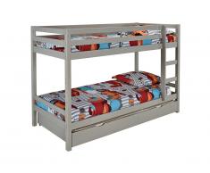 Letto a castello 2x90x200 cm con cassetto letto estraibile 90x190 cm in Abete massello Grigio - ANICET