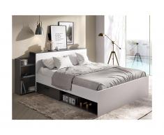 Letto matrimoniale alla francese con testiera portaoggetti e cassetti 140 x 190 cm Bianco e Antracite - FLORIAN