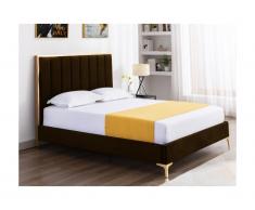 Letto con testata letto cuciture verticali 160 x 200 cm Velluto Marrone e Dorato - CLARISSE