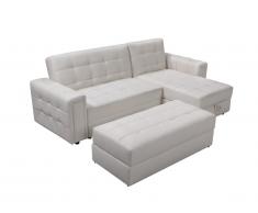 Divano letto angolare con contenitore + pouf ORIGAMI III Bianco