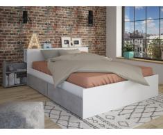 Letto matrimoniale alla francese con cassetti e comodini integrati 140 x 190 cm Colore: Bianco e calcestruzzo - FRANK