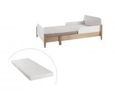 Letto evolutivo 90 x 140/170/190/200 cm Abete e MDF Bianco e Rovere + Materasso - CYLIEN