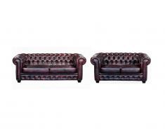 Divano Chesterfield a 3+2 posti 100% cuoio di bufalo Cherry - BRENTON