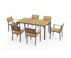 Sala da pranzo da giardino 1 tavolo + 6 Sedie L160 cm in Acacia e Alluminio Antracite - MILIES