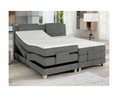 Set letto boxspring testata + reti relax elettriche + materasso + topper CASTEL di PALACIO - 2 x 80 x 200 cm - Tessuto grigio chiaro