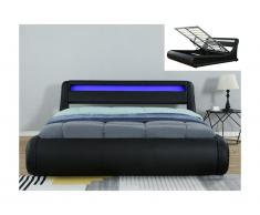 Letto matrimoniale contenitore con LED 160 x 200 cm in Similpelle Nero - IRIS