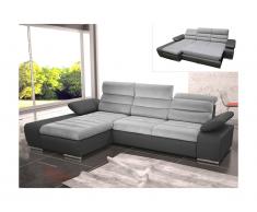 Divano letto angolare in tessuto e similpelle Bicolore grigio e antracite - Angolo a sinistra - MIRABEAU