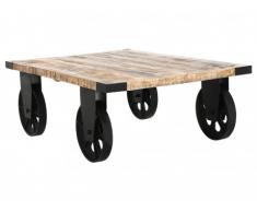 Tavolino industriale su ruote CHELSEA - Legno di mango massello e metallo