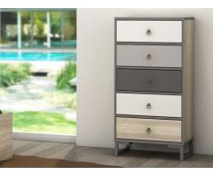 Comò ISILDE - 5 cassetti - MDF Bianco, grigio, quercia