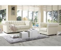 Divano a 3+1 posti 100% cuoio CHESTERFIELD - Panna