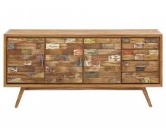 Credenza BELANDRE II - 3 ante e 4 cassetti - Teak massello e legno riciclato