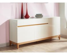 Credenza 3 ante e 1 cassetto in Legno di quercia massello e MDF laccato bianco - SEDNA