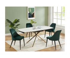 Tavolo da pranzo allungabile da 4 a 6 coperti Ceramica e Metallo Effetto Marmo Bianco - AFLILA