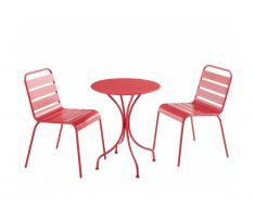 Sala da pranzo da giardino MIRMANDE in metallo - un tavolo D.60 cm e 2 sedie impilabili - Rosso