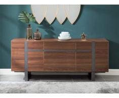 Credenza PETILLANTE - 3 ante e 1 cassetto - MDF e metallo - Colore noce