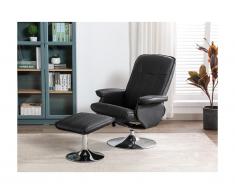 Poltrona relax e poggiapiedi in Ecopelle Nero - MIMOSA II