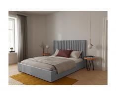 Letto matrimoniale con contenitore e testiera Letto matrimoniale con cuciture verticali 160 x 200 cm Tessuto Grigio - SARAH