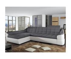Divano letto angolare in tessuto e similpelle Bicolore grigio e bianco - Angolo a sinistra - FAREZ